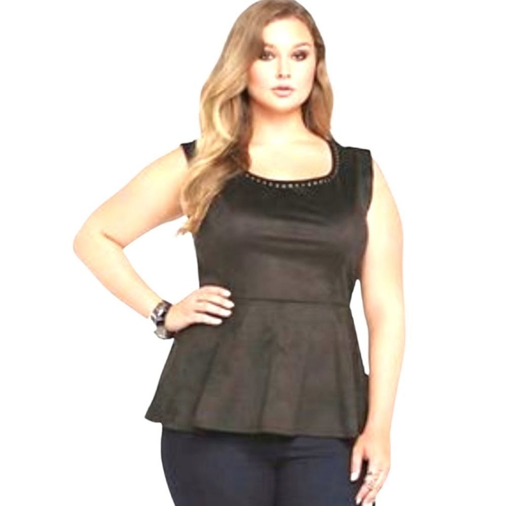 TORRID 3X Faux Suede Black Sleeveless Studded Peplum Top